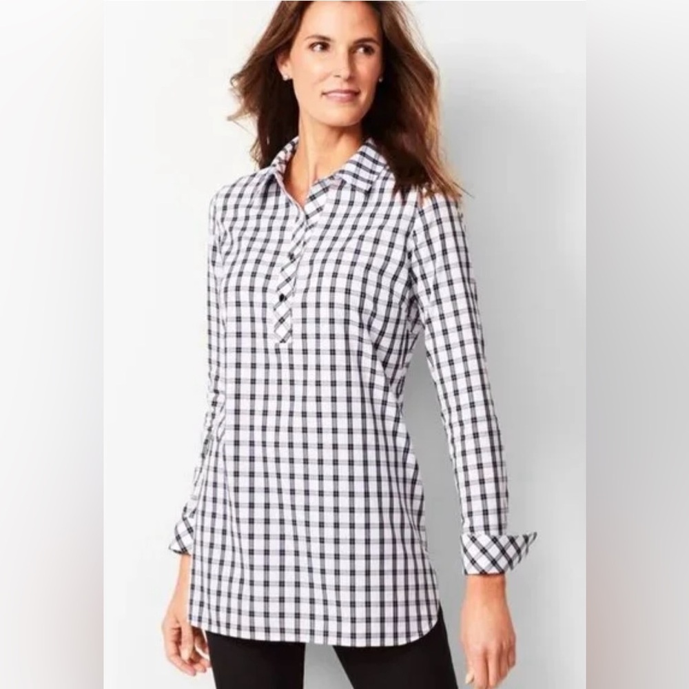 Talbots black and white check tunic